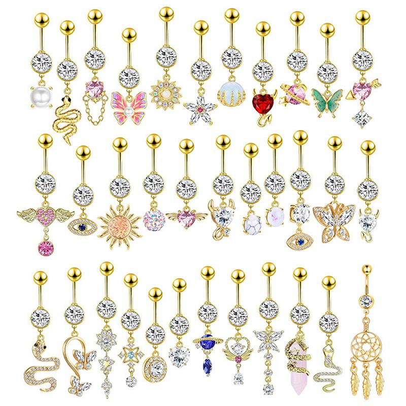 Einfacher Mode Zirkonium Bauchnabelring Damen Personalisierter Piercing Schmuck Herz Schmetterling Bauchnabelring Zubehör