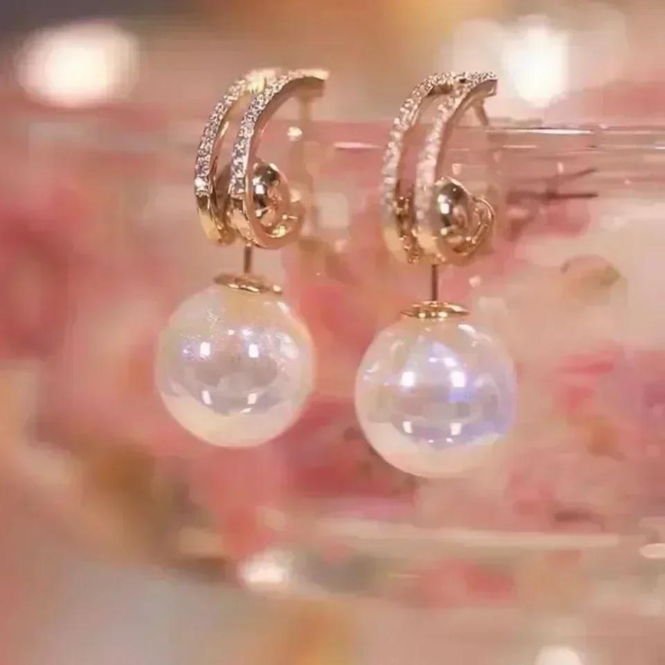 Super Sparkling Crystal Golden Earrings for Women Personalized Exquisite Daily Accessories Party Jewelry Birthday Gifts
