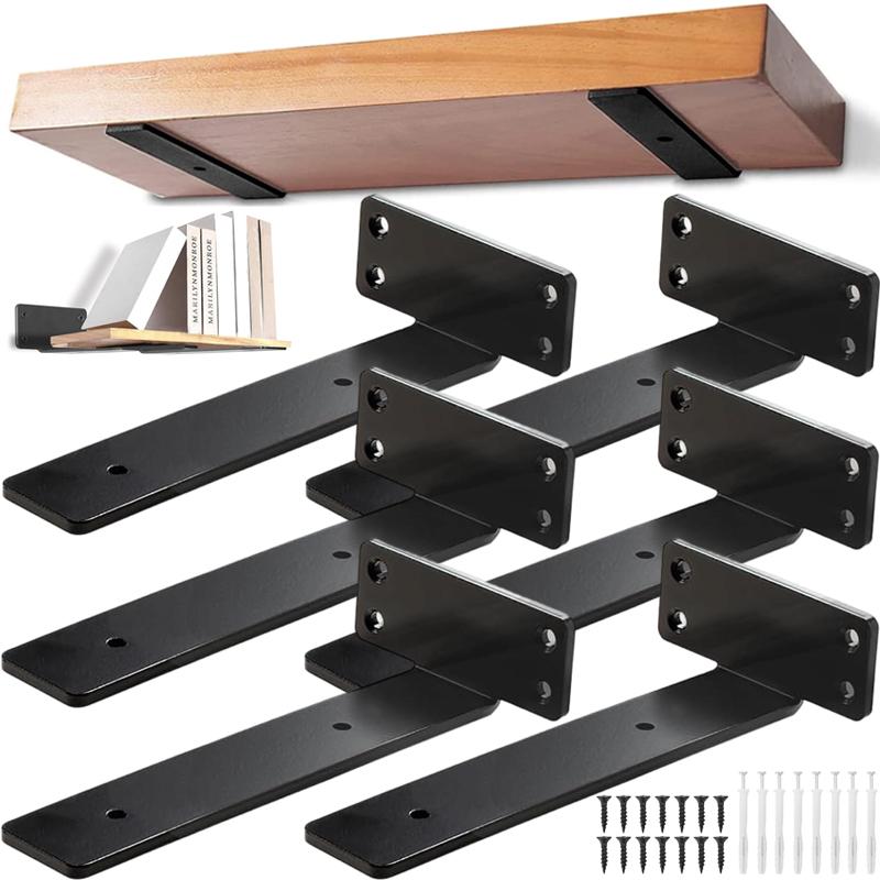 Metal Floating Shelf Brackets Heavy Duty 90 Degree Support Bookshelf Holders L-shape Partition Wall Shelves Bracket with Screw