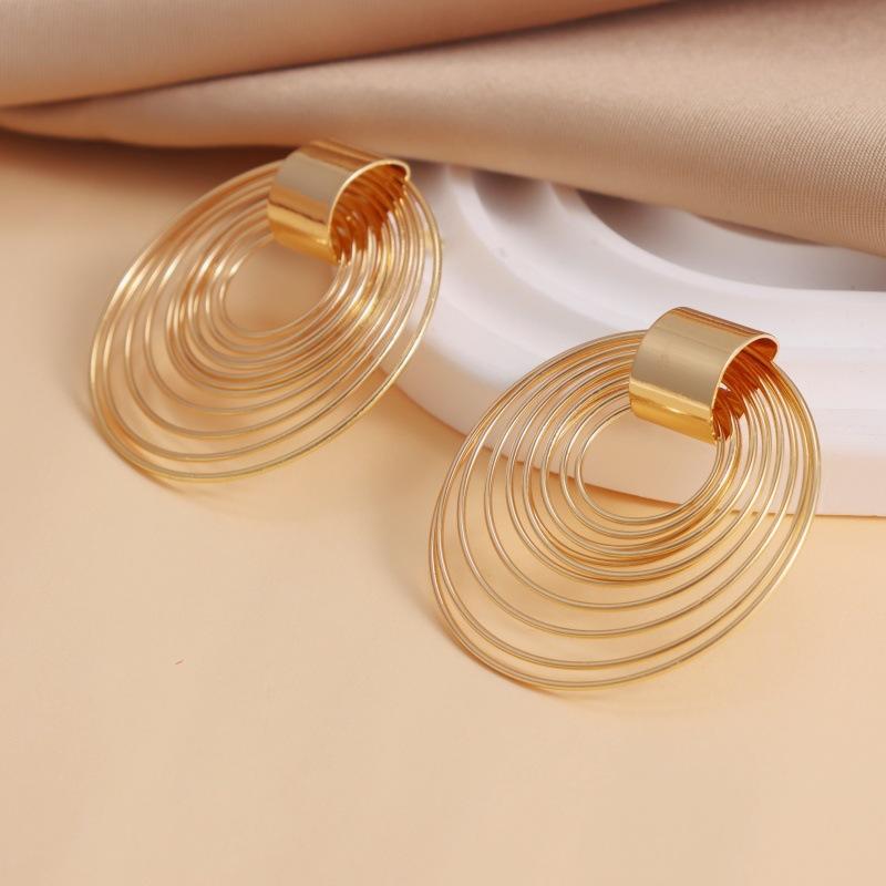 Vintage Metal Round Circle Dangle Earrings for Women Simple Irregular Geometric Polygon Drop Earrings Golden Personality Jewelry