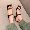 Niche French Leopard Print High Heels One-word Slippers Women's Shoes Wear 2025 New Summer Thin Heel Cool Slippers