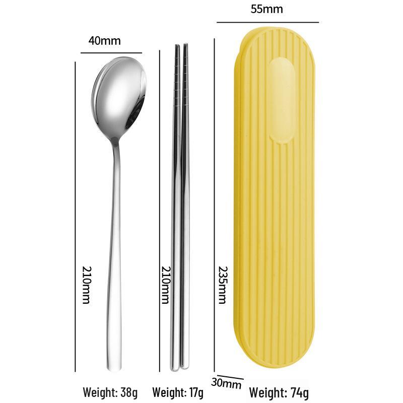 Set di Posate in Acciaio Inossidabile 304: Forchetta, Cucchiaio, Bacchette con Scatola a Strisce Verticali per Viaggio, Campeggio, Uso Studentesco