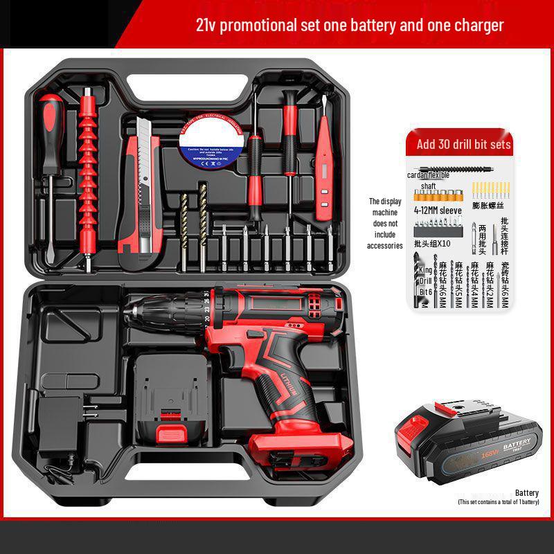 Cordless Lithium Battery Drill Hand Tool Set for Electricians & Carpenters - Multifunctional Repair Kit with Tool Box