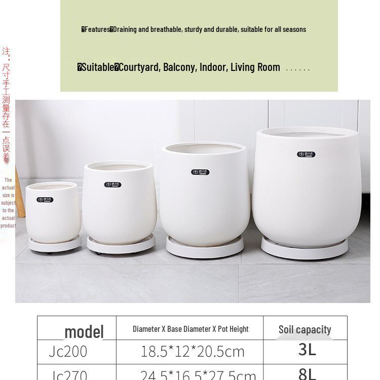 Zhihuiju Minimalist Large Round Resin Plant Pot for Indoor & Outdoor Use