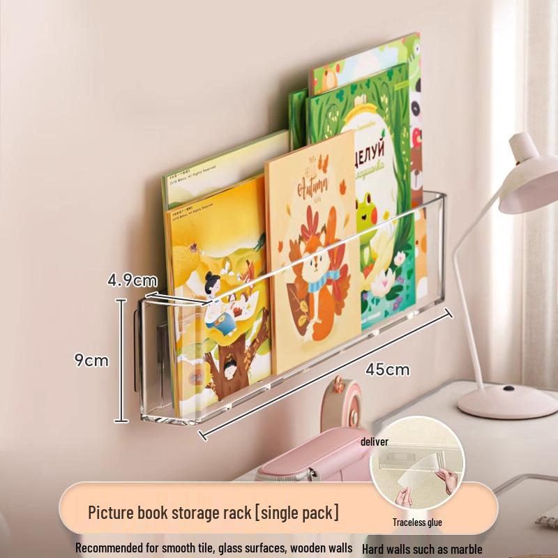 Punch-Free Wall-Mounted Acrylic Bookshelf for Children's Picture Books