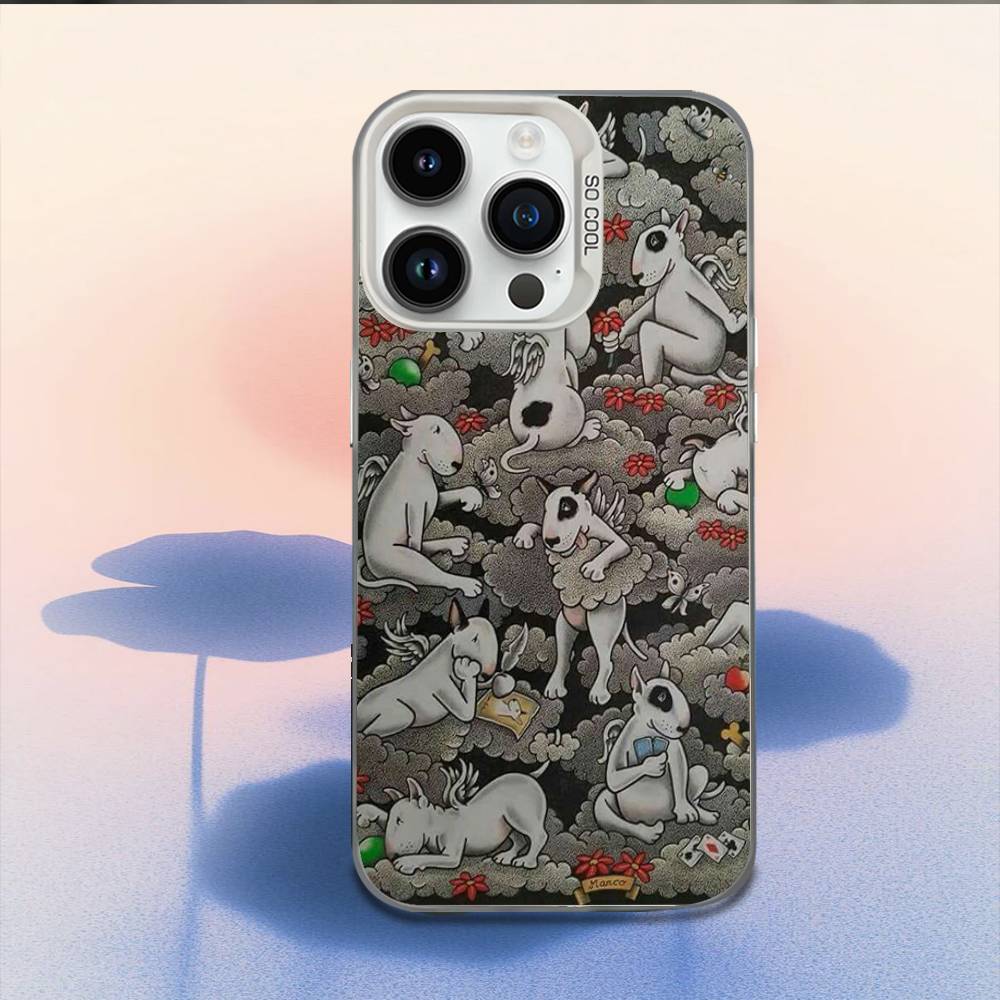 Funny Bull Terrier Dog Phone Case For iPhone 16,15,14,13,12,11,Mini,Pro,E,MAX White Candy Matte Shockproof Cover