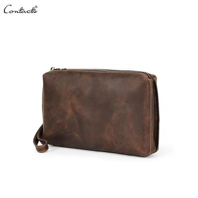 CONTACT'S Vera Pelle Vintage Pochette da Uomo RFID Portafoglio Clutch Casual Portafoglio Lungo Grande Capacità Borsa a Mano da Viaggio