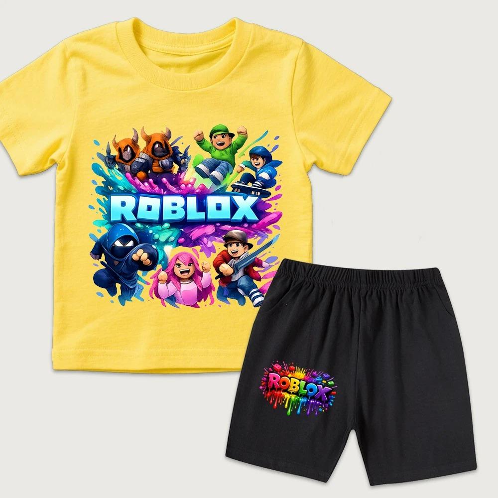 Funny Game Character Cartoon Printed Kids T-shirt and Shorts 2 Piece Set Summer Casual Outfit for Boys and Girls Childrens Clothing