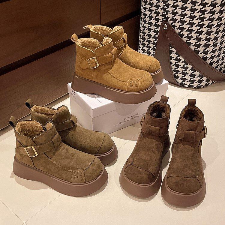 Ugly cute big-headed muffin thick-soled versatile Martin short boots for women 2025 autumn and winter new height-increasing velvet warm cotton shoes 