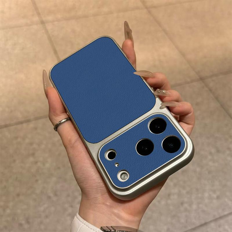 Large Window Synthetic Leather Casing for iPhone Pure Navy Blue Printed Patterned Plain Shell Soft Case Protective Cover | BP B030