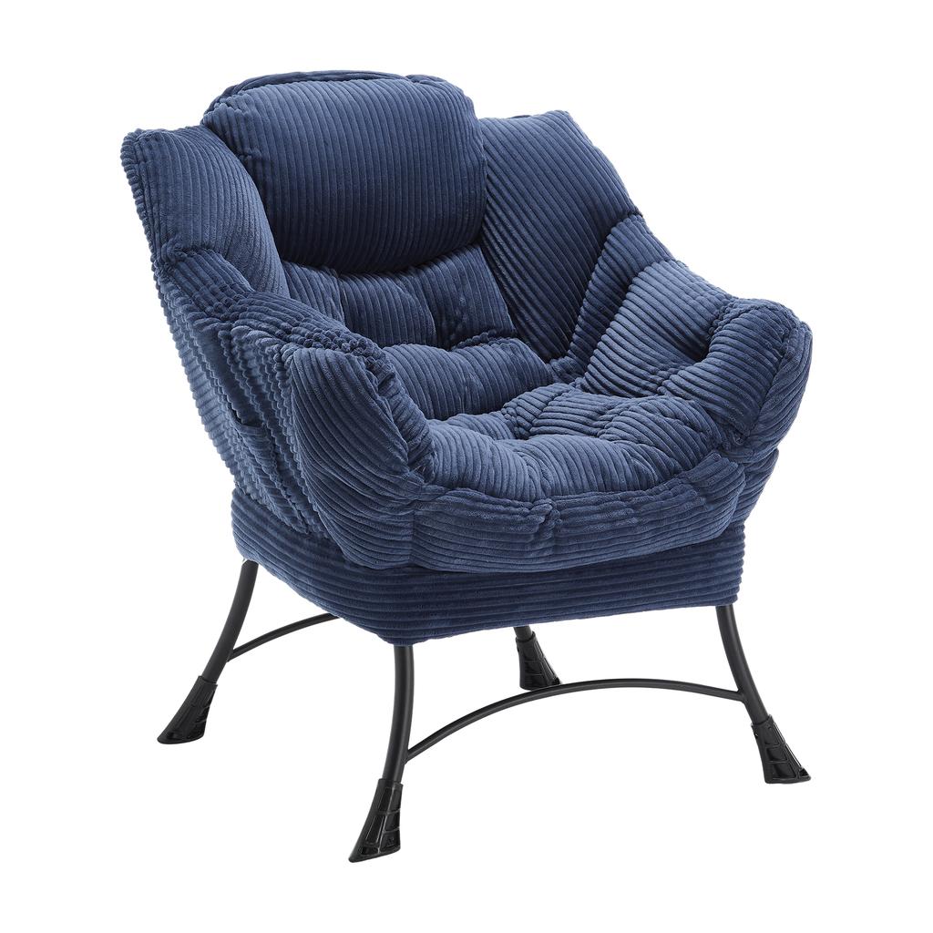 Lazy Chair with Ottoman, Accent Chair with Armrests and Side Pocket, Reading Chair with Footrest for Small Room, Corner Chair-Navy Blue