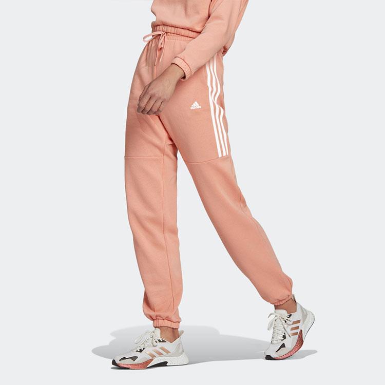 Adidas Lace-Up Stripe Spliced Casual Sports Pants Women Bottoms Pink HD9518