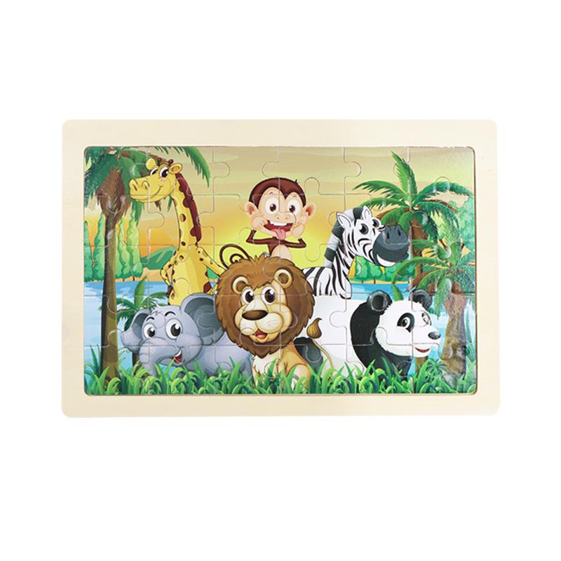 Wooden Animal Cartoon Jigsaw Puzzle Board - 30, 60, 98, 120-piece Toy for Early Childhood Education