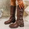 Large size boots women's 2025 autumn new long boots thick-soled popular Maillard western cowboy knight boots