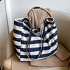 New Canvas Bag Large Capacity Casual Versatile Tote Bag Shopping Bag Striped Handbag Women