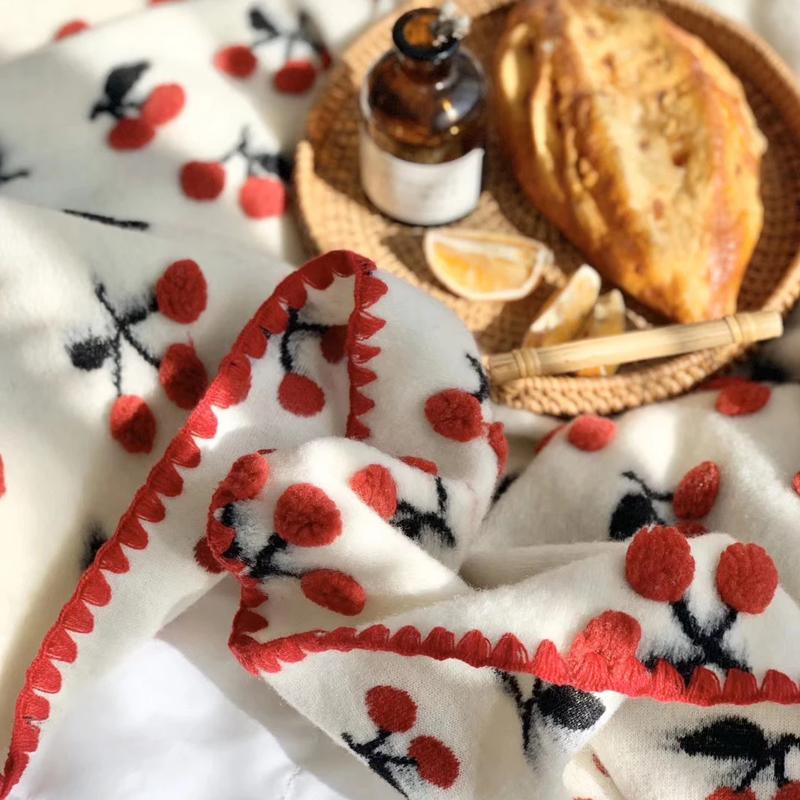 3d Cherry Strawberry Jacquard Wool Blend Blanket Sweet Baby Girl Swaddle Blanket Crib Beddings Newborn Receiving Blanket