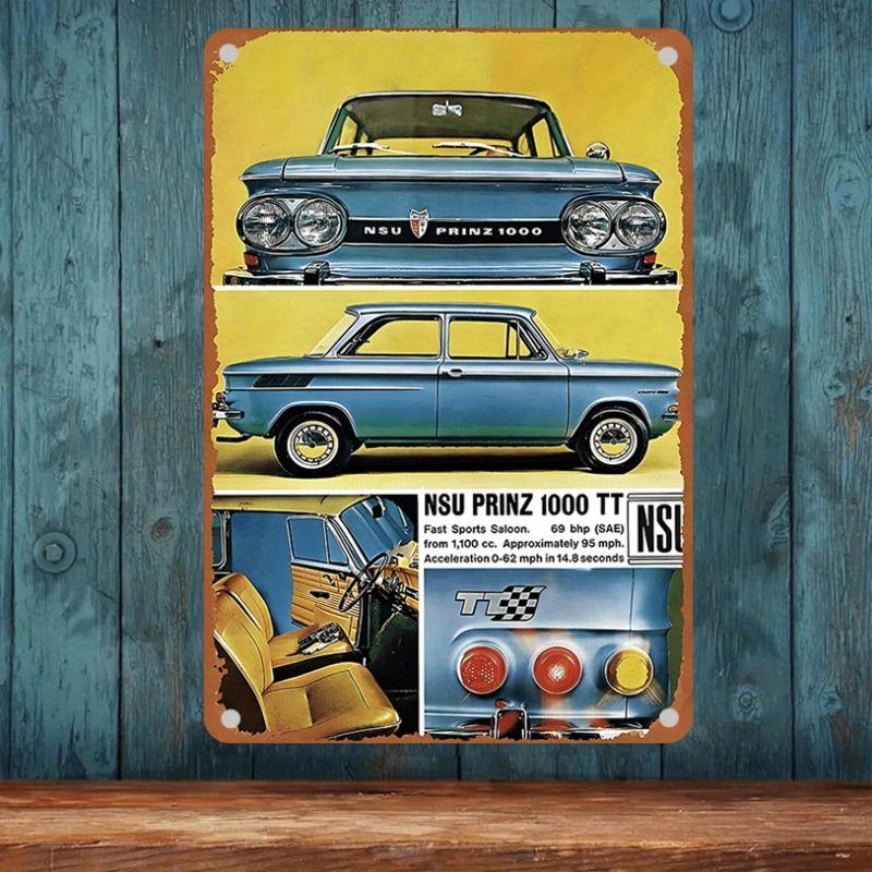 Racing Car Retro Style Metal Decorative Painting for Garage Room Decor