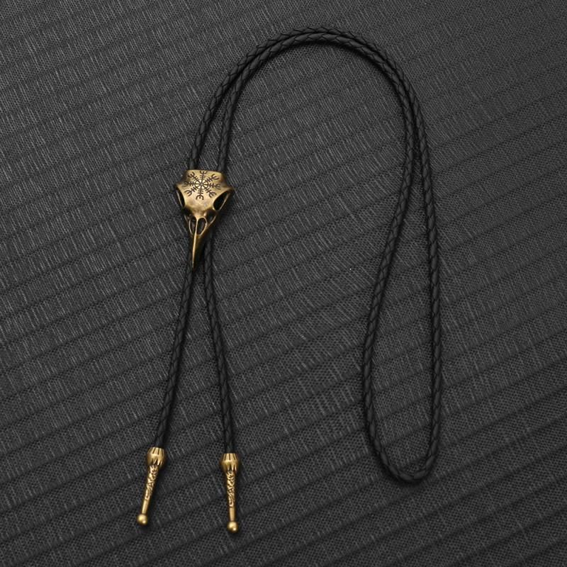 Vintage Bird Bone Shape Pendant Necktie Men Women Alloy Charm Leather Cord Accessory Casual Stylish Unisex