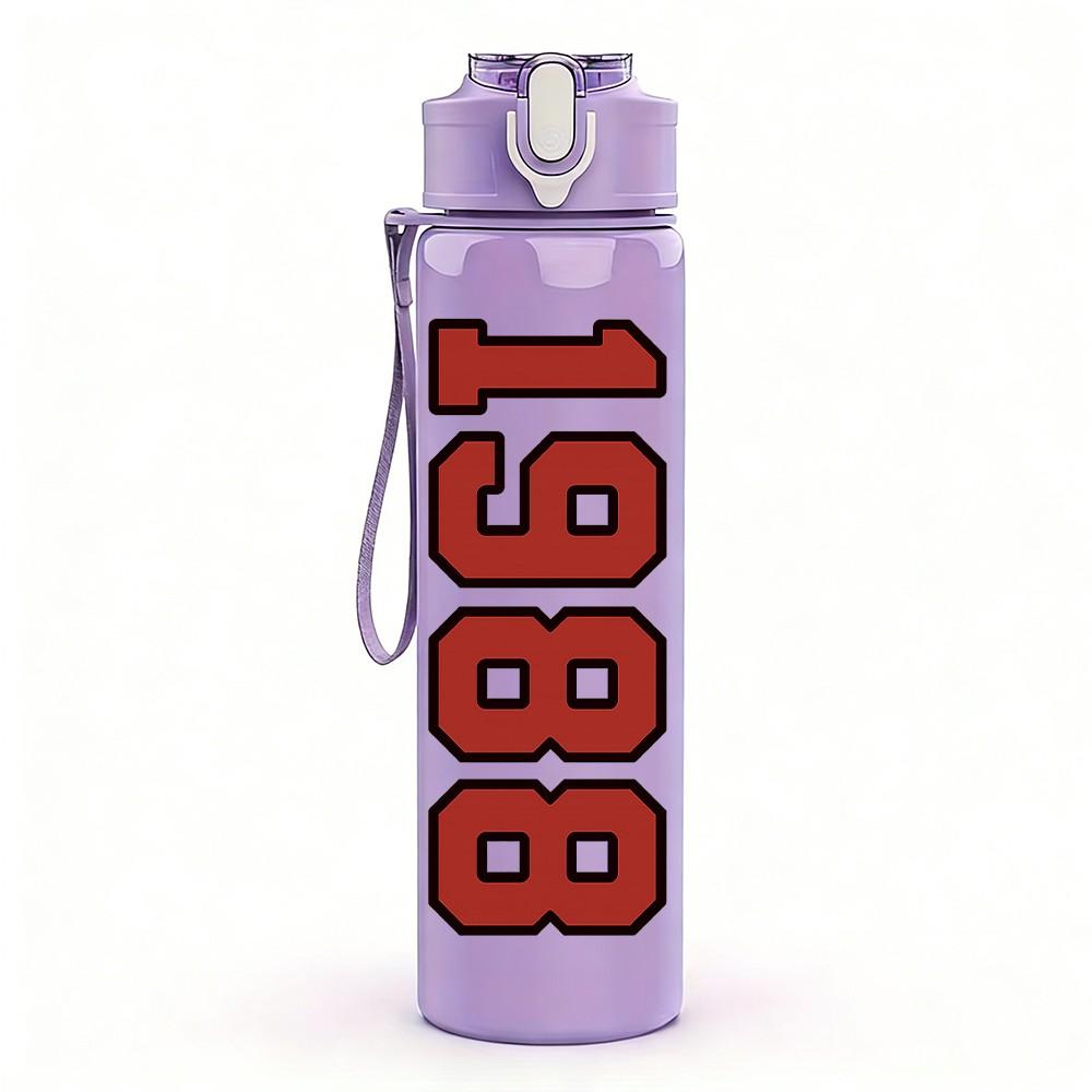 1PC Number 1988 Bold Text 750ml Color Plastic Sports Water Bottle Leakproof Flip Straw Lid Suitable for Sports Office Home Use