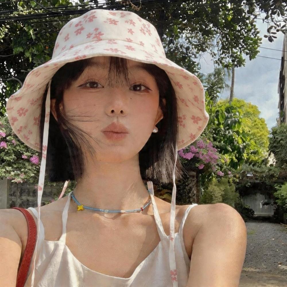 Double Sided Floral Print Bucket Hat Wide Brim Sun Hat Versatile Basin Cap Spring