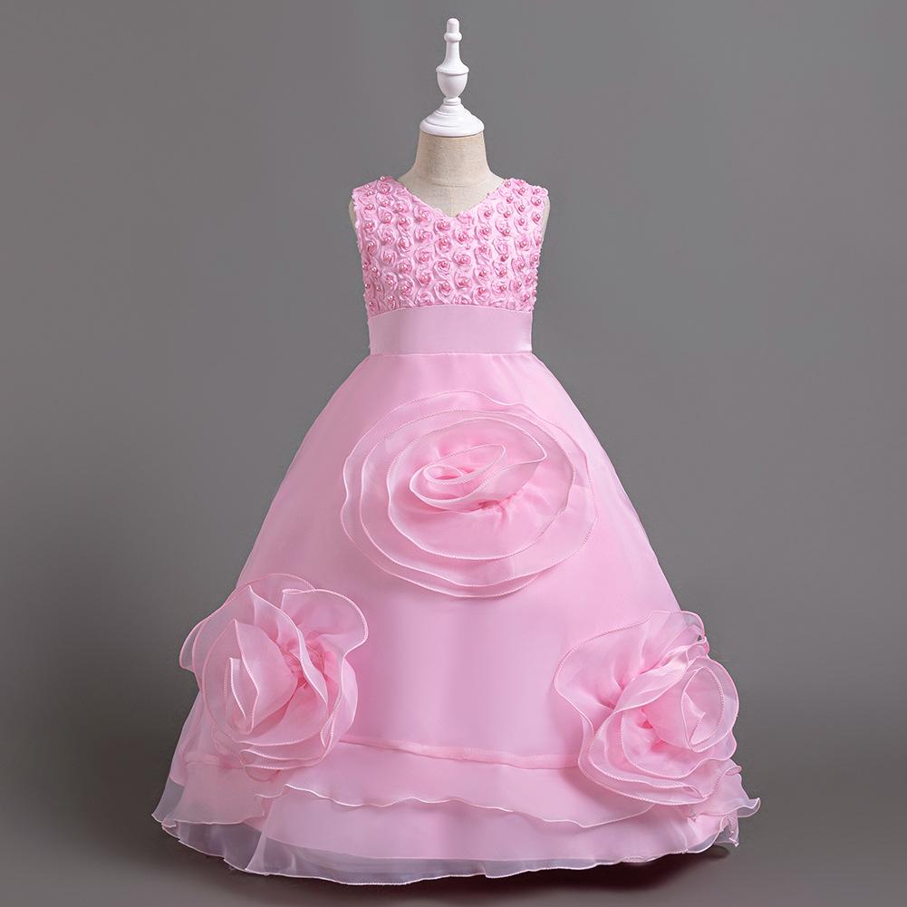 Girls' Long Dresses Big Flower Small Pearl Princess Dresses Walking Host Party Dresses Skirts 8623  Little Girl's Favourite Dress Dresses