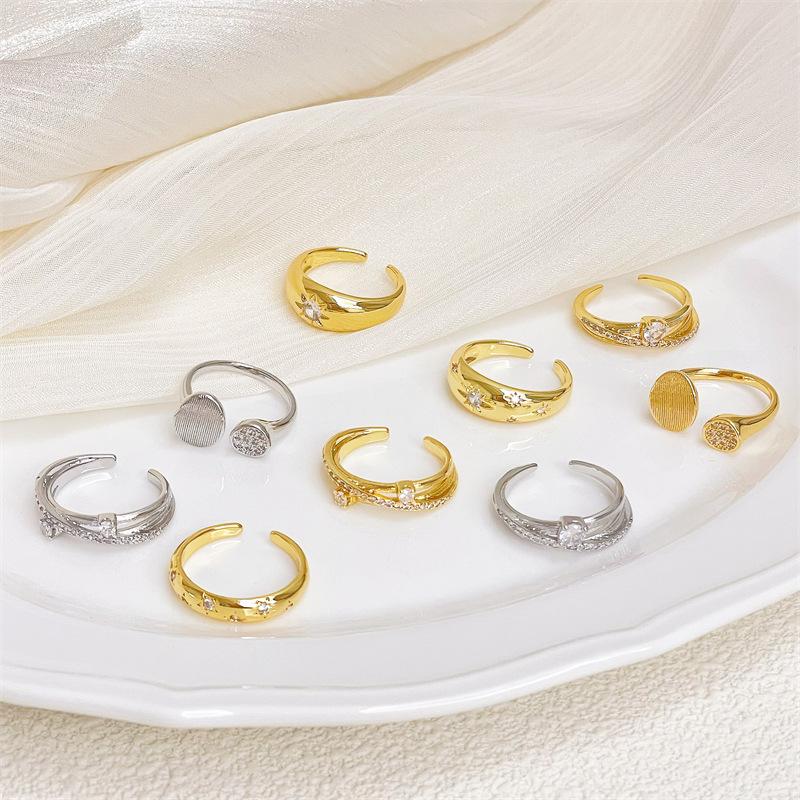 Noble And Simple Medieval Brushed Open Ring Light Luxury High Sense Retro Fashion Diamond Set Niche Design Ring Woman