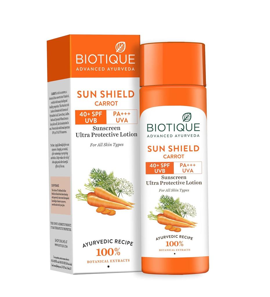 Biotique Bio Carrot SPF 40 Sun Lotion For Face & Body 120ml – Natural UV Protection For All Skin Types