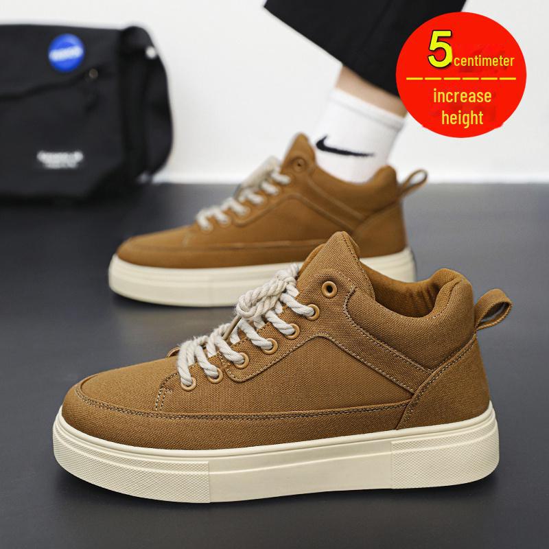 Pánské letní prodyšné plátěné tenisky s vysokým svrškem: Černý retro styl s navýšením výšky pro trendy ležérní sportovní vzhled.