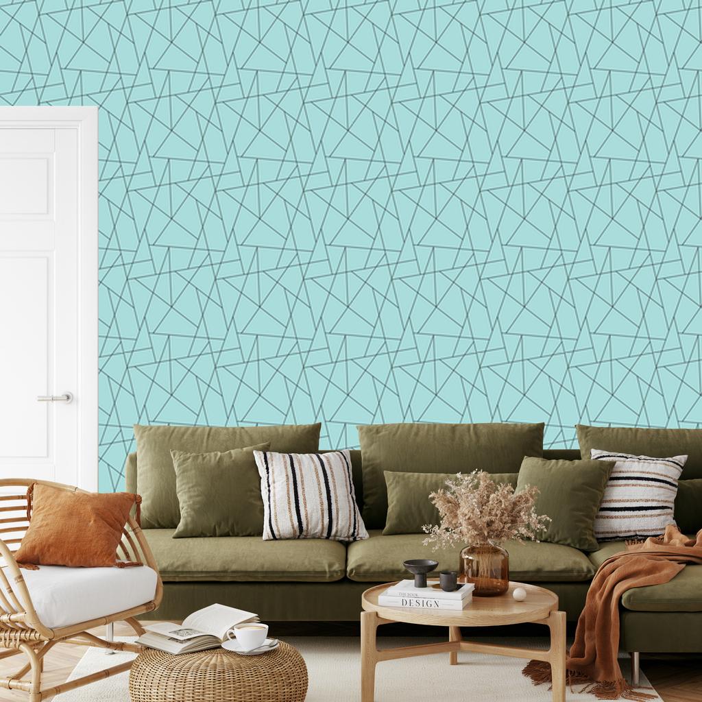 Wallpaper Geometric Pattern Turquoise and Celadon for Living Room and Bedroom 50x1000