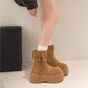 Mode Herbstmode Plateau Einzelstiefel Damen Runde Zehen Wildleder Quaste Reißverschluss hinten Rutschfest Verschleißfest Kurze Stiefel