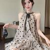 2525 New Style Sweet Polka Dot Ruffle Halter A-line Dress