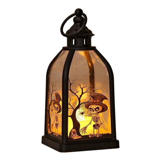 jijijing Halloween Candle Lantern, Decorative Spooky Witch Skeleton Pumpkin Tabletop Light for Haunted House, Front Porch, Gothic Home Party Decor