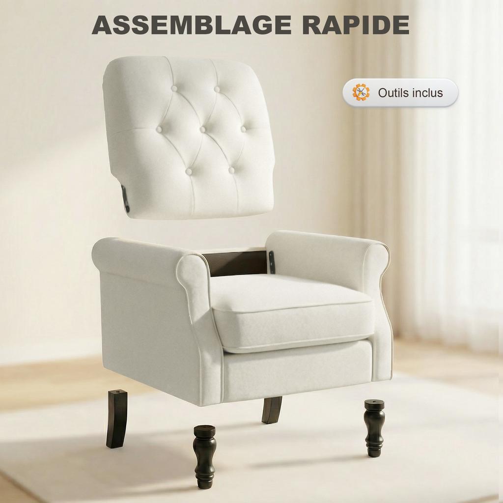Lounge Chair, 1-Seater Sofa, Padded Seat, Spring Cushion, Linen, 69 x 75 x 90 cm, Cream
