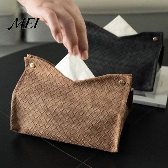 Portable Tissue Case for Office PU Leather Box Holder, with Snap Design, Foldable Durable Kitchen Paper Organizer Facial Dispenser, Desk And