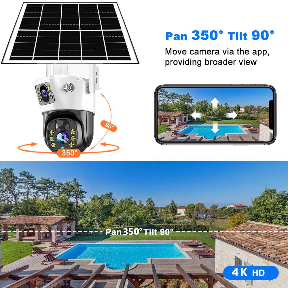 Outdoor Waterproof 4G/WIFI Solar Security CCTV, HD Night Vision Dual Cameras with PIR Human Detection