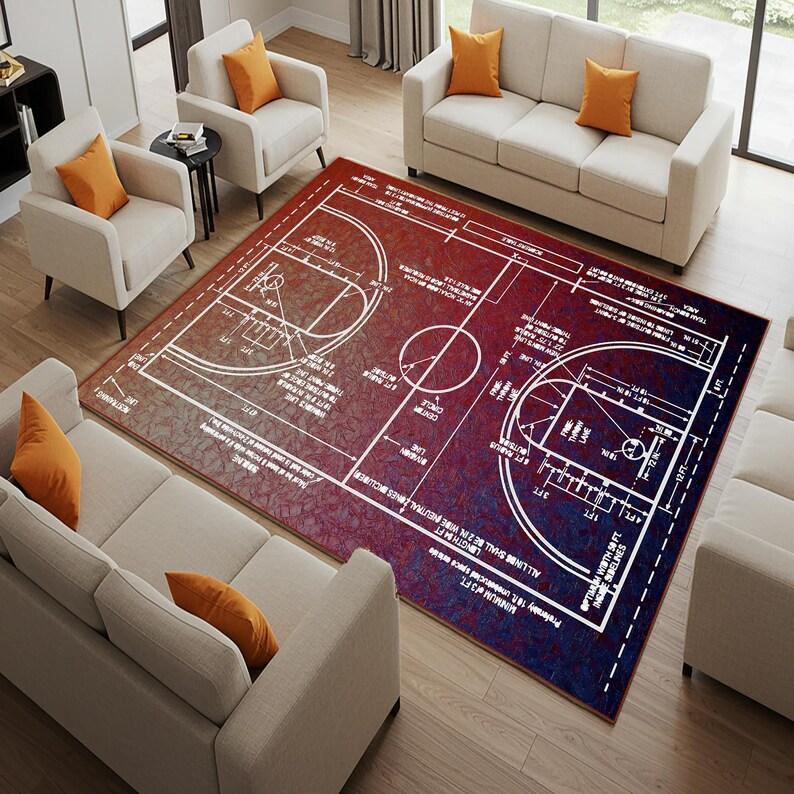 Basketball Court Carpet Mat Rug Home Decoration 3D Optical Illusion Game Court Floor Area Rug Living Room Bedroom Sport Theme