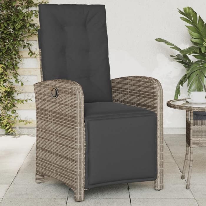 VidaXL Garden Recliner Chair and Footrest Grey Wicker 365187