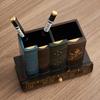 Vintage European Wooden Pen Holder - Creative Desk Organizer and Decorative Storage Box Home Office Organization and Storage