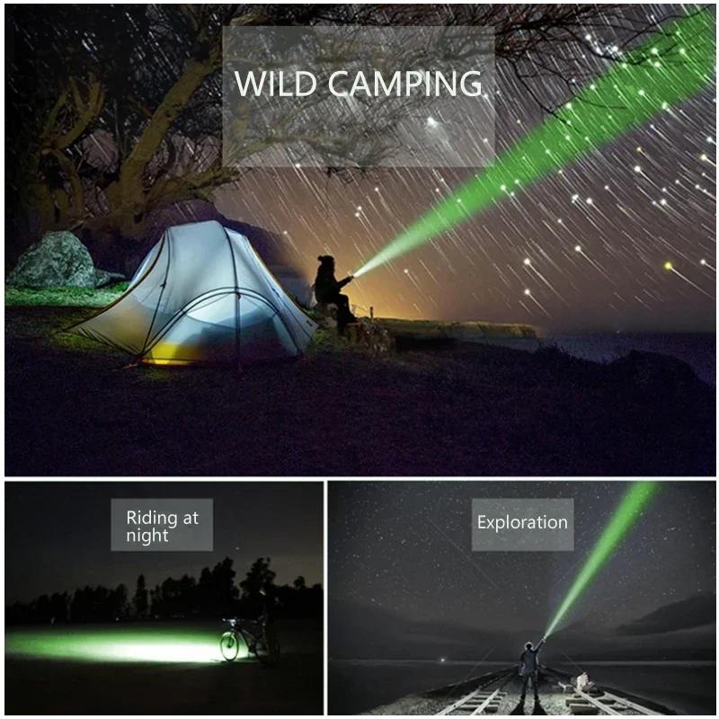 LED Hunting Flashlight Green 502B Tactical Torch Green Light 1-Mode Waterproof Outdoor Light Mount+Switch USB Rechargeable Lamp