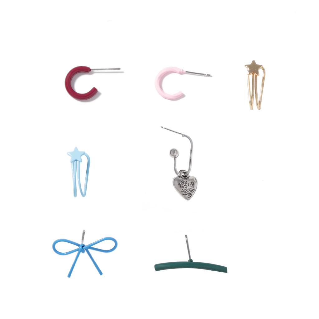 Cute Cartoon Fresh and Sweet Metal Geometric Bow Creative Design Sense Seven-piece Set of Women's Earrings Combination