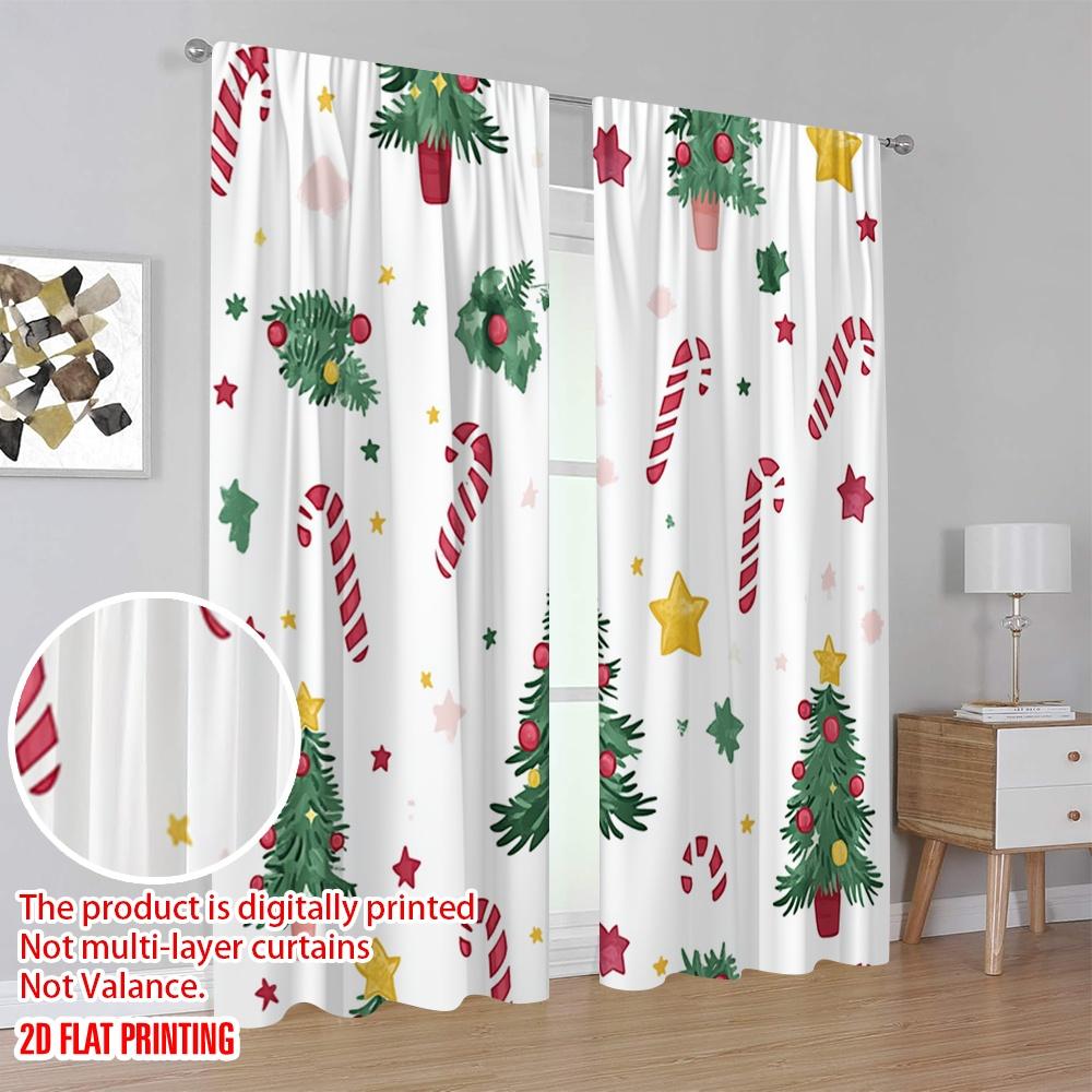 2pcs  2D plane printing Curtains&Window Treatment Christmas Tree Gift Stars (3) Polyester Easy Install (without rod) Room Decor