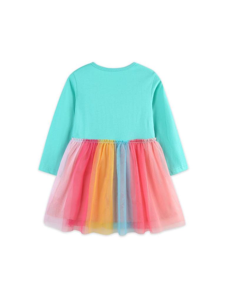 Autumn Girls' Unicorn Princess Dress – Cute European & American Style with Mesh