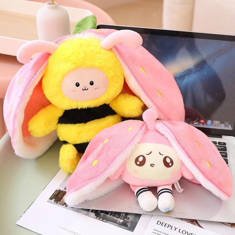 Strawberry Bee Rabbit Plush Toy Transformable Doll For Girls