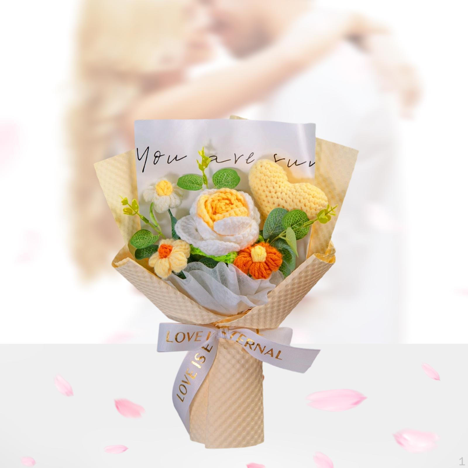 

Completed Crochet Flower Bouquet Rose Floral Arrangements Decorative Artificial Flowers жёлтый