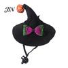 Elastic Strap Pet Hat Halloween Cat Wizard Hat, Bent Pointed with Pumpkin Bell, Small Dog Sequined Bow Festive for Cats Dogs