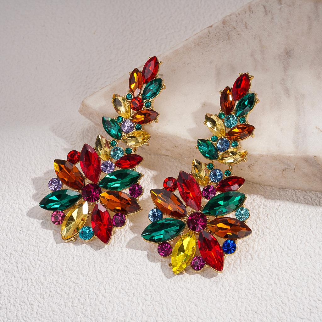 Glass Flower Leaf Colored Silver Needle Earrings Niche Fashion Court Style Earrings