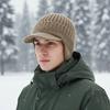 Men Women Winter Warm Knitted Beanie Ear Flap Fleece Lined Short Brim Skullies Cap Outdoor Ski Cycling Cold Weather Earmuff Hat