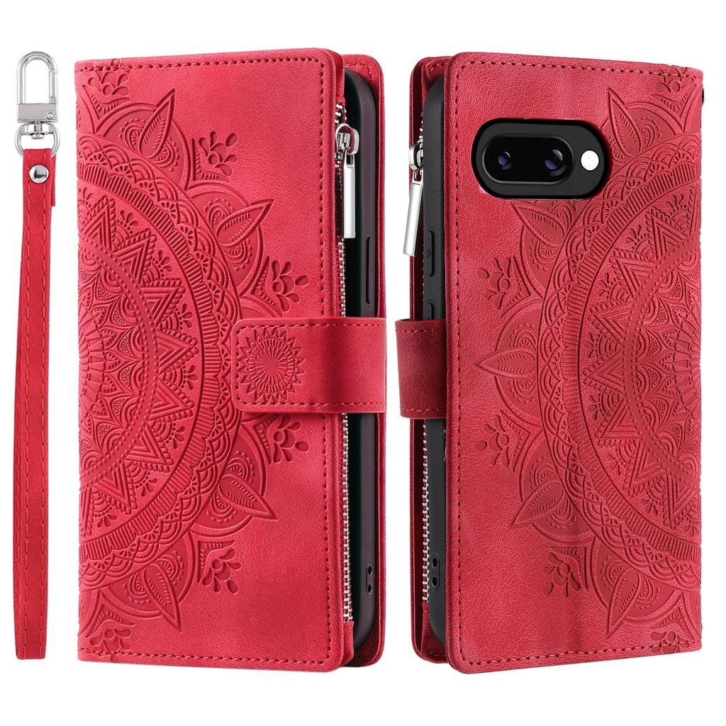 Style 006 For Google Pixel 9a Phone Case Mandala Flower Pattern PU Leather Zipper Wallet Stand Cover