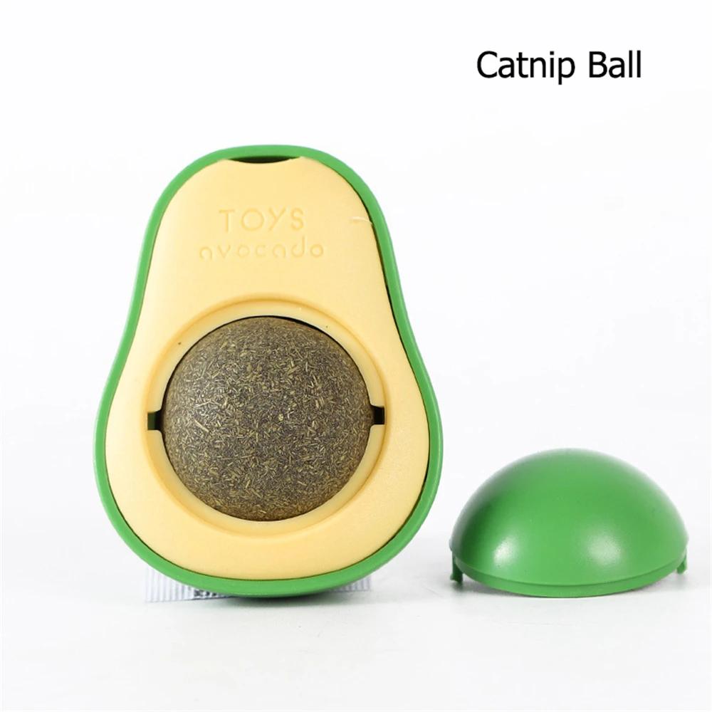 Natural Catnip  Rotatable Wall Stick-on Ball Cats Teeth Cleaning Avocado Shaped Cute cat Toys Mint Ball Bionic Fun Healthy Gut