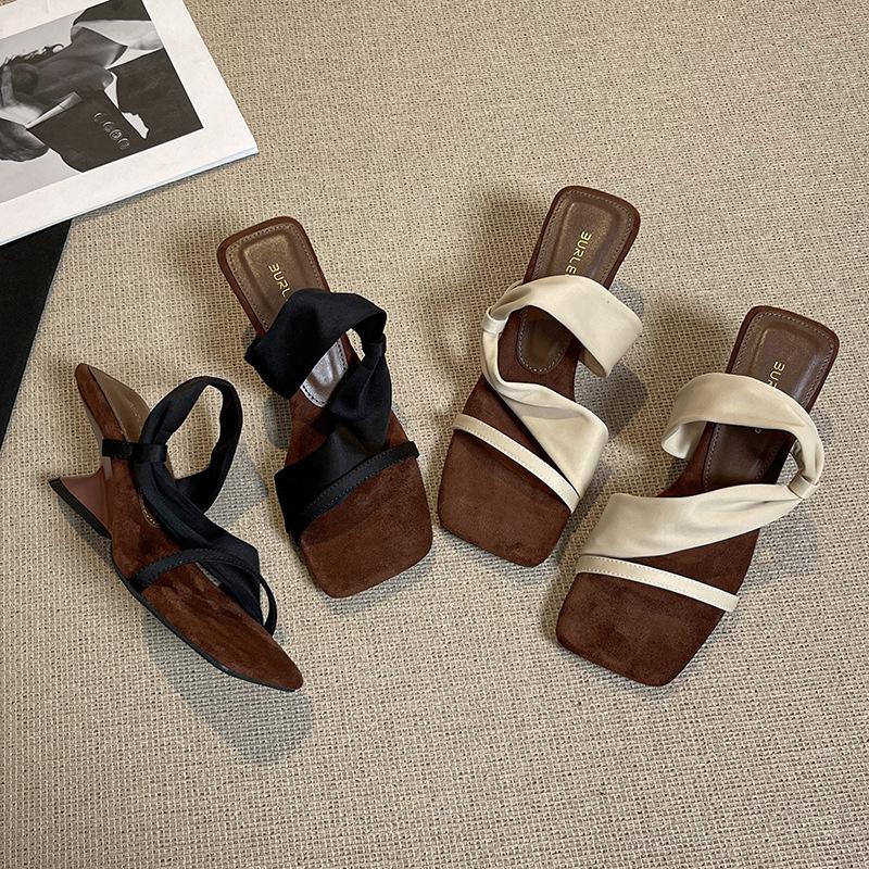 New niche lazy two wear high-heeled sandals for women's summer wear wedge heels cool slippers open-toed women's shoes